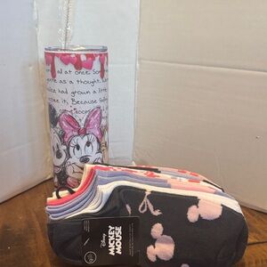 Disney Mickey Mouse Pink and Gray Socks with Tumbler